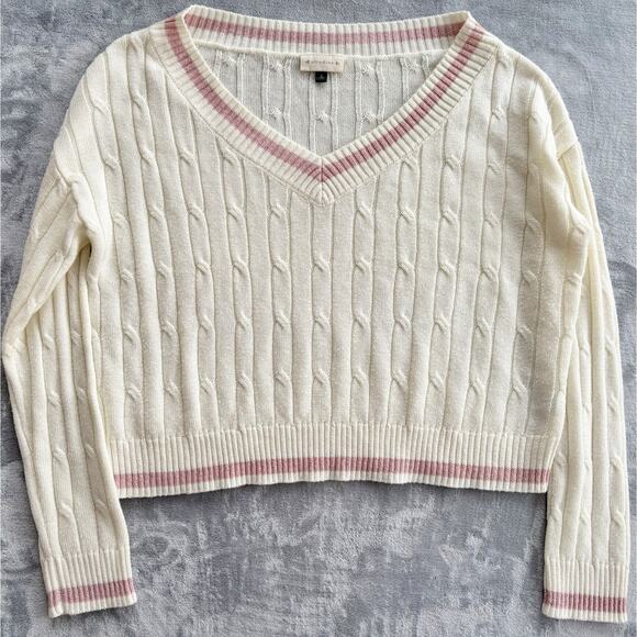 Alredine Sweaters - Alredine Sweater Womens XL Ivory Cream Pink Preppy Cable Knit Acedemia Pullover